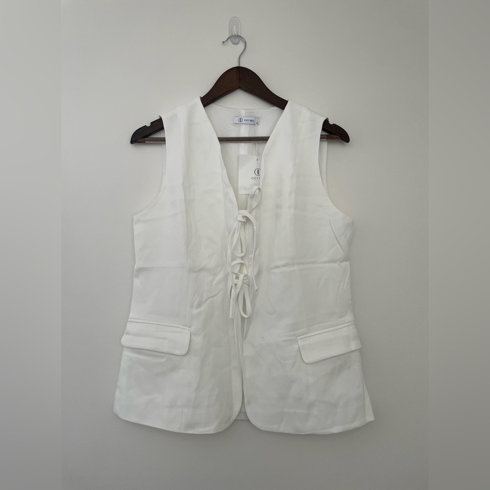 Cicy Bell White Tie Front Neutral Normcore Scandigirl Romantic Blazer Vest